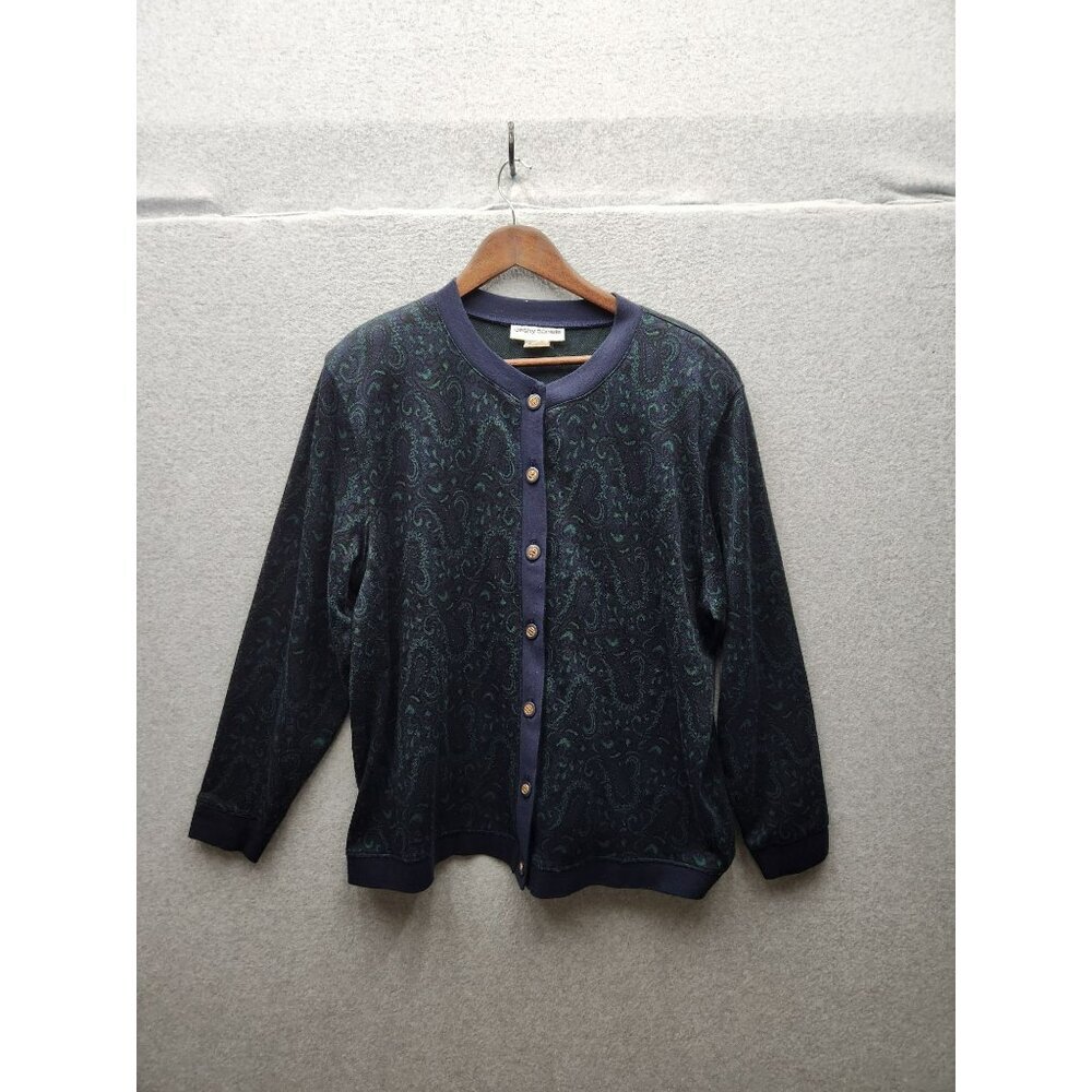 VTG 90's Cathy Daniels Womens Paisley Cardigan Sweater X-Large Navy Green Button